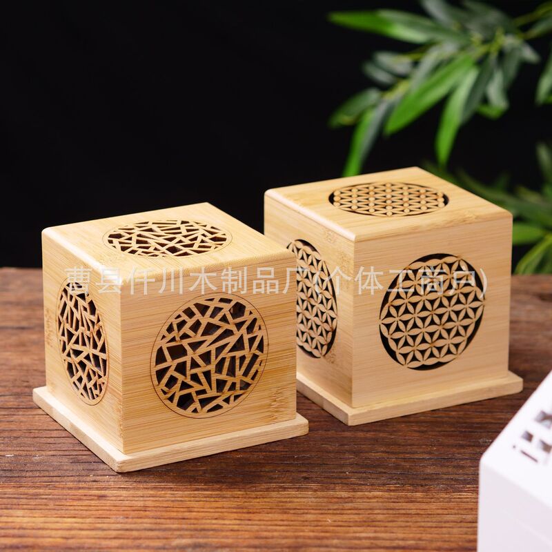 In-Stock Cross-Border Bamboo Sage Purification Incense Burner, Solid Wood Hollow-Out Incense Box, Desktop Wooden Crystal Energy-Clearing Ornament