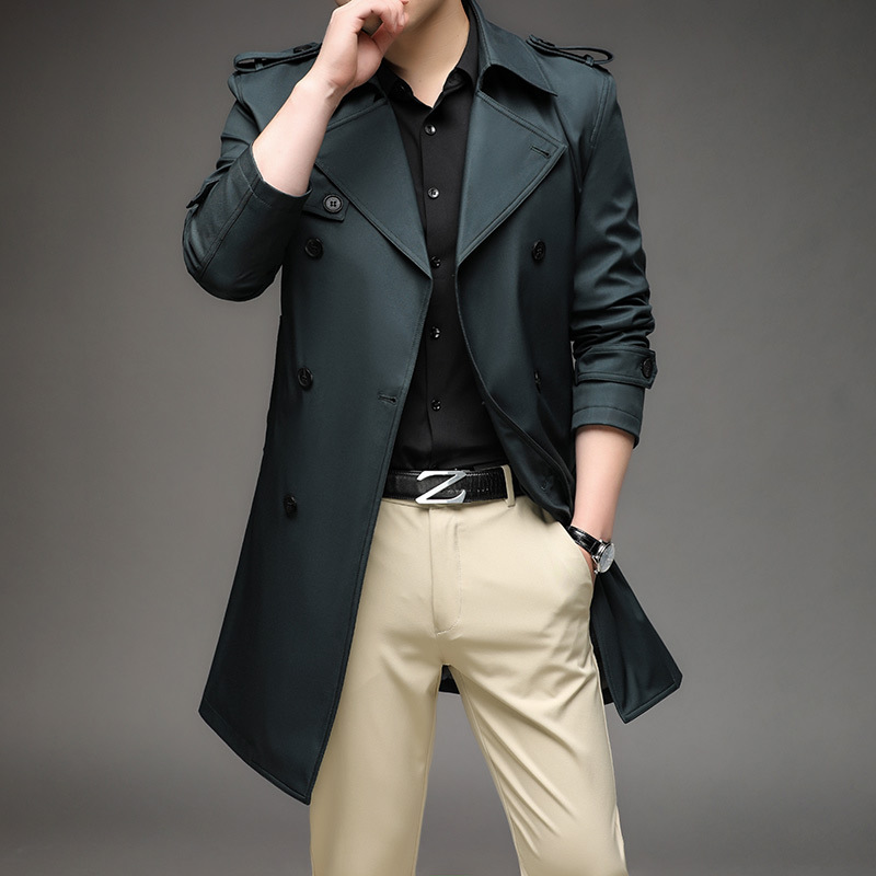 Primavera y otoño de negocios de doble botón abrigo de hombre nuevo estilo coreano suelto moda casual hombre británico chaqueta media larga image 10