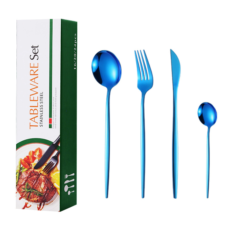 Vajilla de acero inoxidable transfronterizo Amazon 16 piezas conjunto tenedor y cuchara comida occidental Portugal cuatro piezas conjunto cuchillo, tenedor y cuchara traje regalo