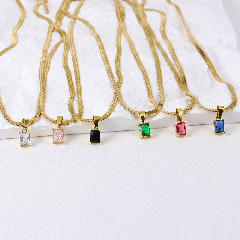 Cross-Border Amazon Crystal Zircon Square Diamond Necklace Bracelet Earrings Set Women's Titanium Steel Clavicle Chain Jewelry Wholesale