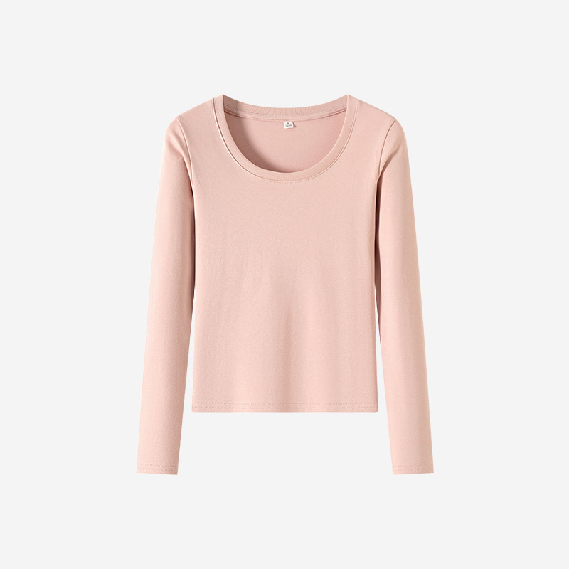 362 low round neck, regular shoulder, slim-fit, slimming long-sleeve T-shirt for women, suitable for spring, autumn, and winter, new style base top