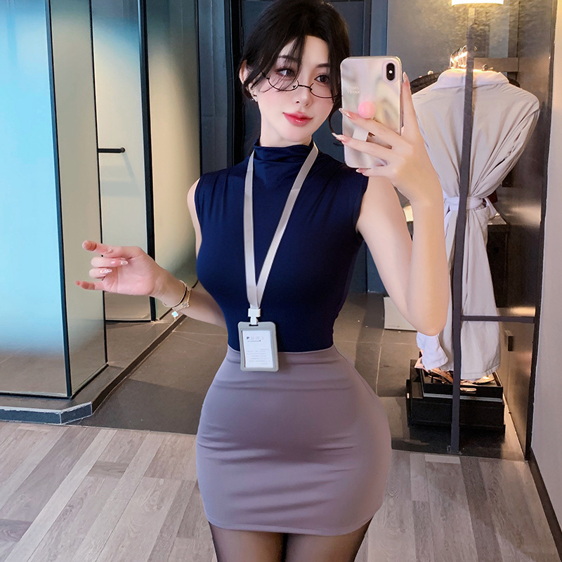 Long Night Sexy Lingerie Sexy Secretary Female Tight Hot Girl Hip Skirt Nightclub Short Skirt Suit Qqny1964