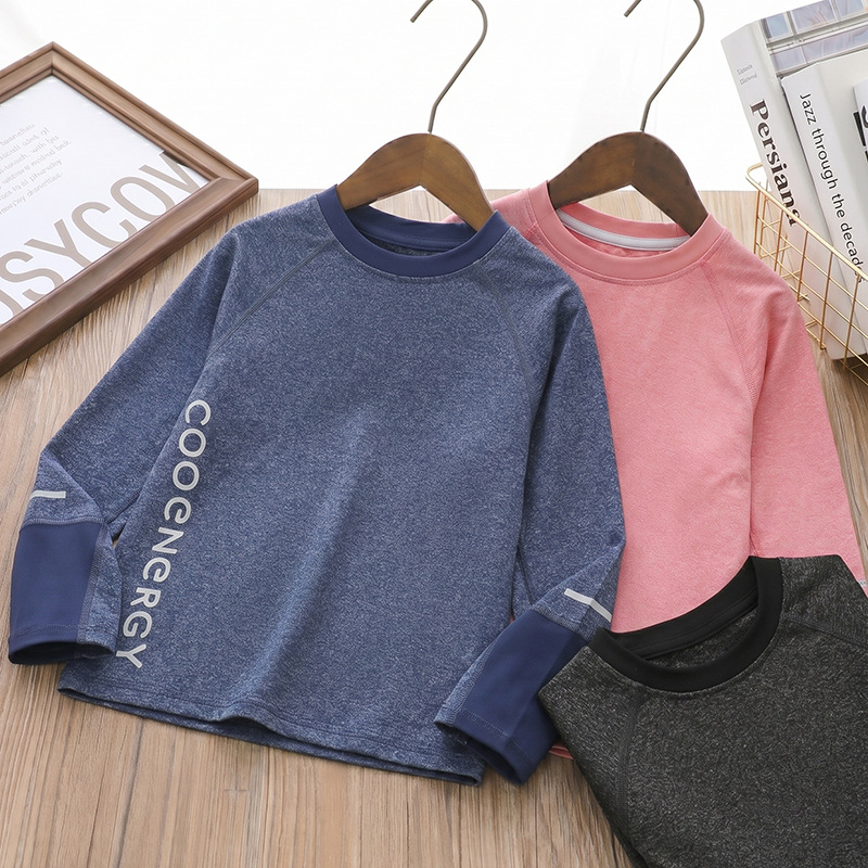 Children's quick-drying short-sleeved autumn and winter new style boys' autumn style nylon long-sleeved sports T-shirt girls' Class A thin