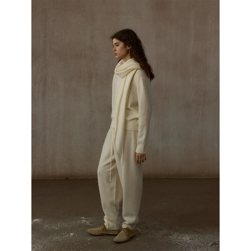 【Shiji】Natural Warm All-Wool Lightweight Simple Versatile Nine-Point Elastic Waist Casual Pants M0007