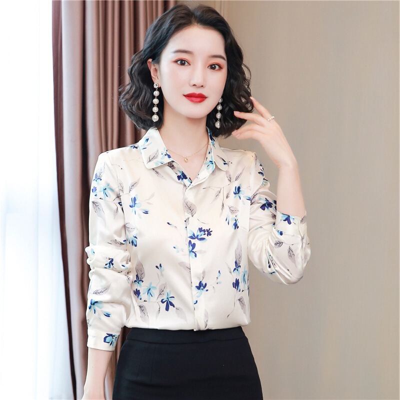 High-Quality Age-Reducing Middle-Aged Women's Large Size Flesh-Covering Satin Mulberry Silk Top Shirt Autumn New Silk Elegant Shirt