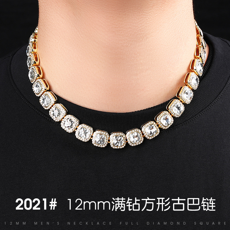 新款欧美嘻哈男士方形错石12mm古巴项链HipHop 潮流男配饰|ms
