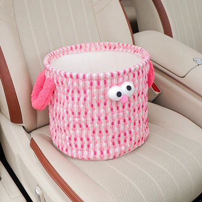 Car Storage Bin for the Passenger Seat, Snack Storage, Decorative Cartoon Folding Organizer, Car Trunk Storage Box (Car storage bag/box) - pink-big-eye-storage-bucket
