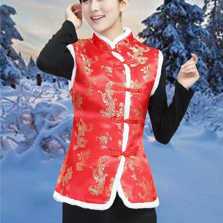 Новый отель Чайный домик Костюм Тан Осенне-зимняя рабочая одежда 2370-3 Хлопковый большой красный жилет Женский китайский хлопковый жилет