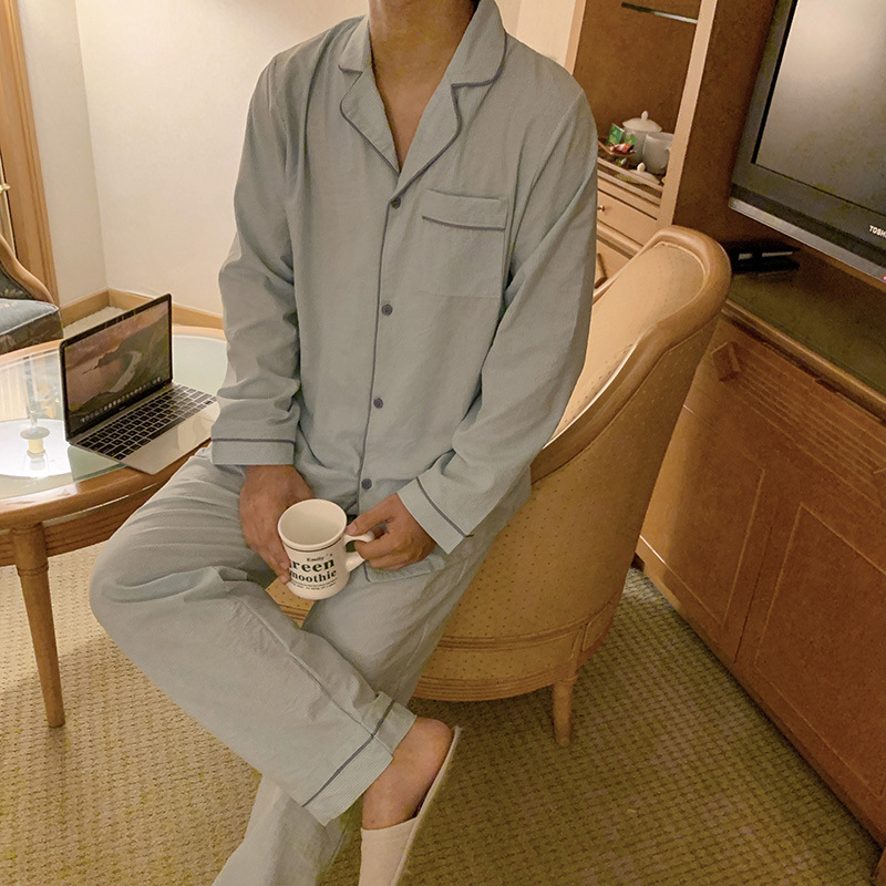Product details picture_actual shot#new product#Men's comfortable and loose striped early autumn pajamas home wear set