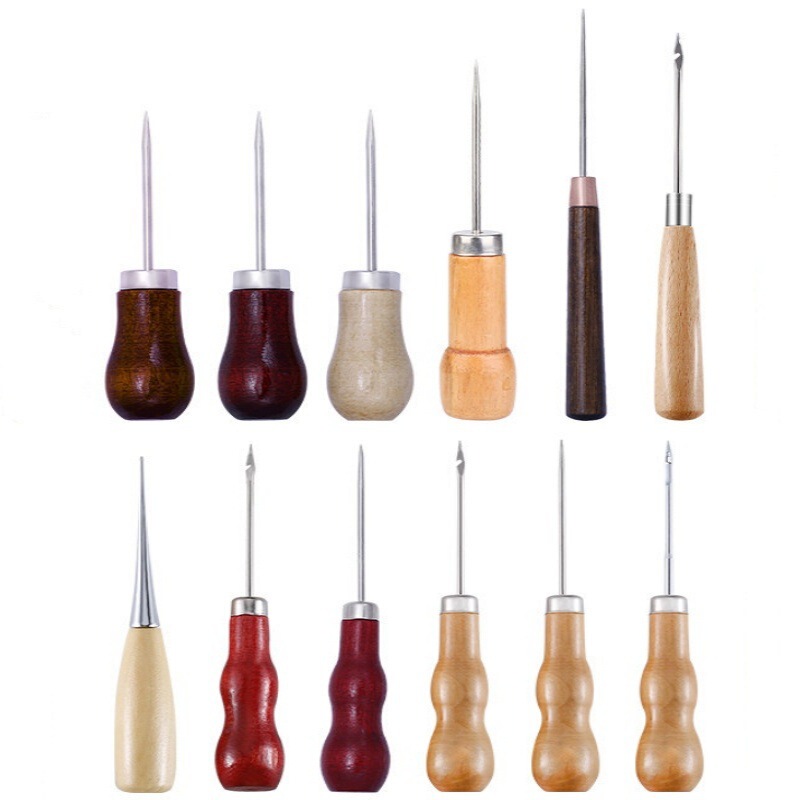 Solid Wood Round Hole Awl Thousand Taper Needle with Hook Drill Needle with Hole Shoe Cone DIY Handmade Leather Shoe Taper Tool