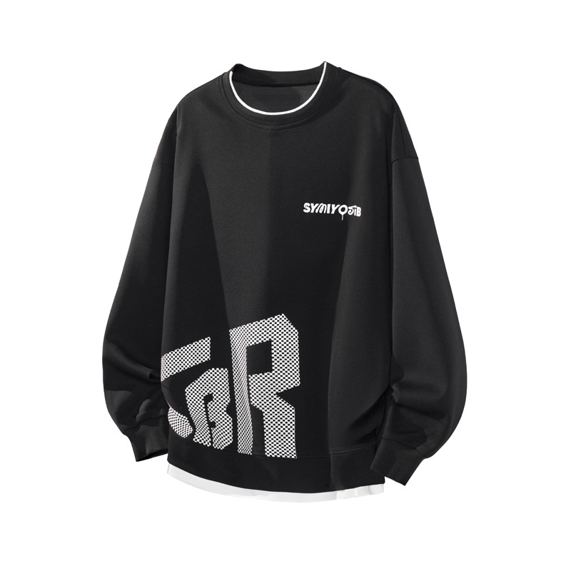 American High Street Retro Two-piece Crew Neck Sweatshirt Men, Versatile Loose Casual Base Shirt With Long Sleeves_voghion.com