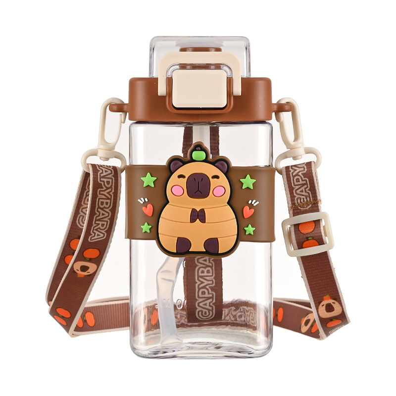 Copa de agua para niños Capibara regalar cinturón taza de plástico para niñas al aire libre barra de paja bebida taza de pareja image 6