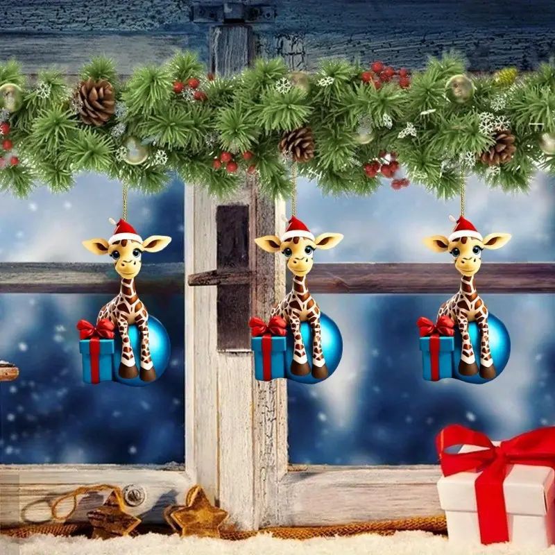 Transfronteriza nuevo colgante de navidad colgante de acrílico decoraciones de navidad de dibujos animados jirafa casa mochila colgante image 2