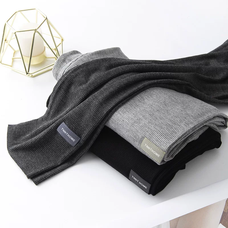 Ribbed modal summer leggings, plus size, cooling touch, fine rib knit (black/dark grey/light grey)