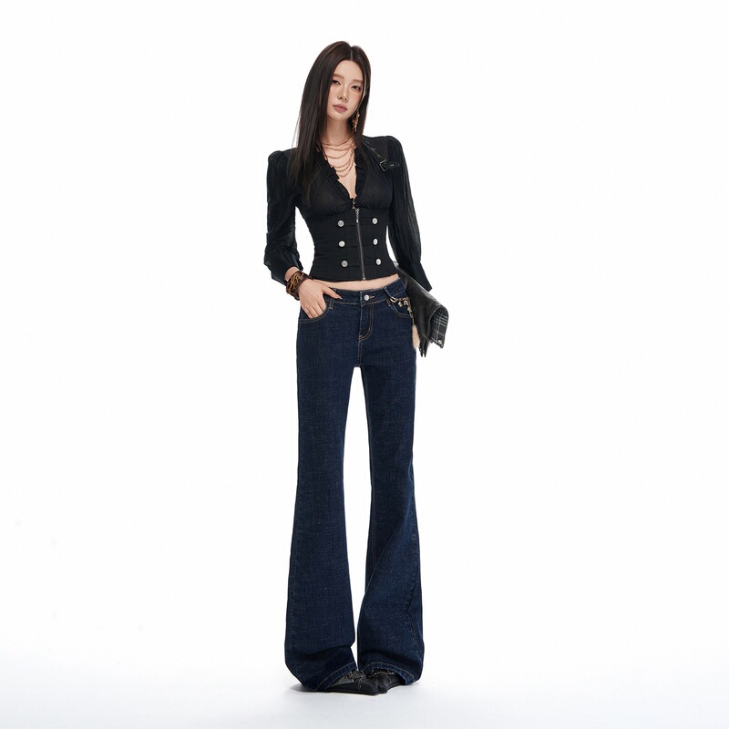 2026 Fall/Winter New Vintage Raw Denim Mid-Low Waist Slightly Stretchy Slim Flared Jeans for Women 2026 Fall/Winter New Vintage Raw Denim Mid-Low Waist Slightly Stretchy Slim Flared Jeans for Women