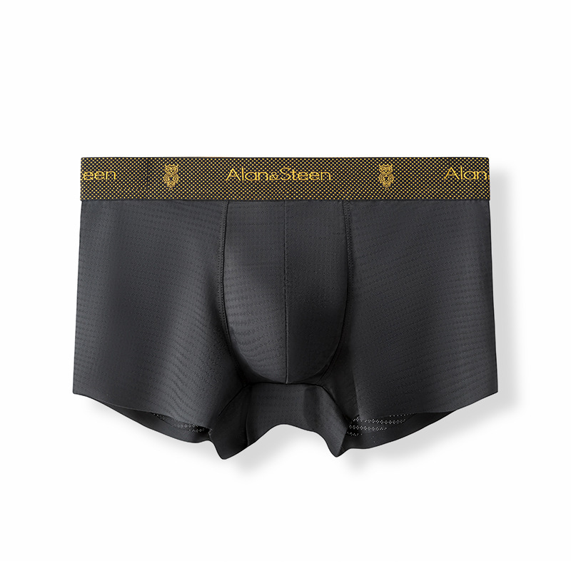 En caja sin costuras ropa interior de seda de hielo para hombres jóvenes boxeadores de color sólido malla de cintura media boxeadores transpirables sueltos verano