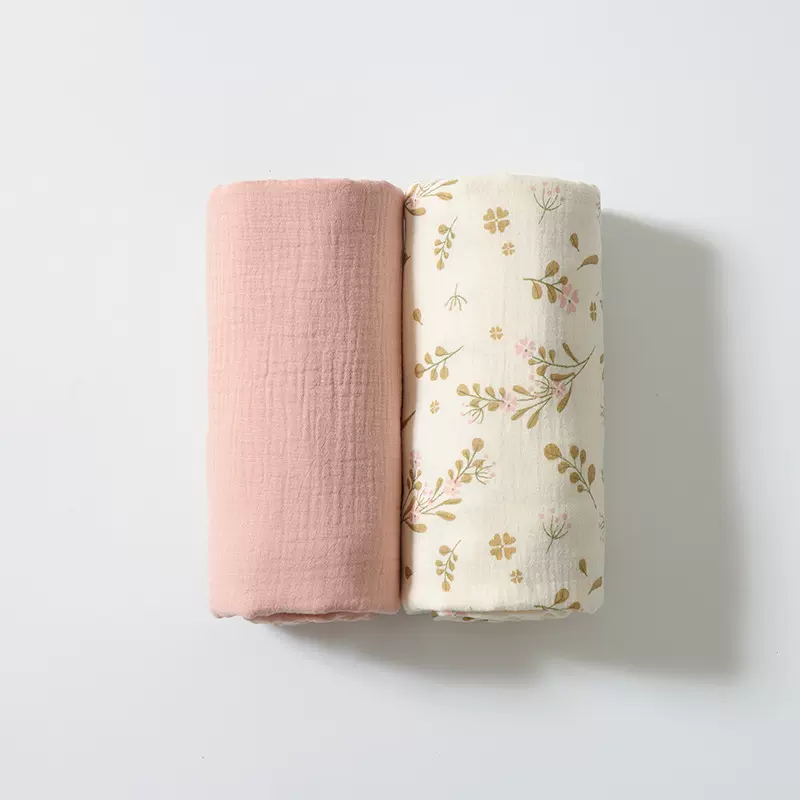 婴儿浴巾纯棉2层纱布吸水新生儿盖毯初生宝宝柔软洗澡包被2条装