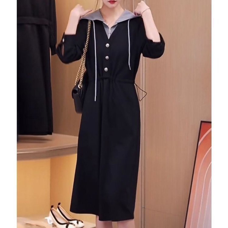 代件2025春の新型ファッション偽の2つの色を合わせて腰の洋風のワンピースの婦人服を収めます。|undefined