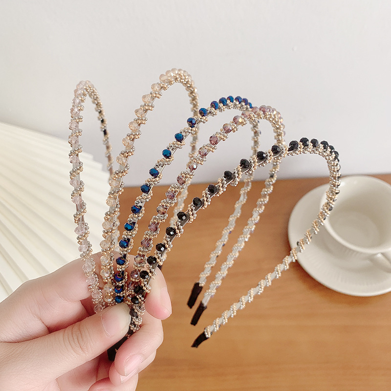 厂家批发韩版单排绕珠水晶发箍 鱼线链条串珠头箍头饰发卡批发