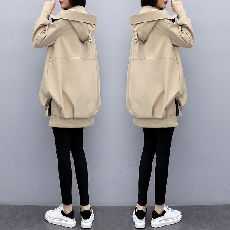 Women's Trenchcoat Long 2021 Spring and Autumn New Korean Style Casual Elegant Black Loose Hooded Fashion Coat for Women