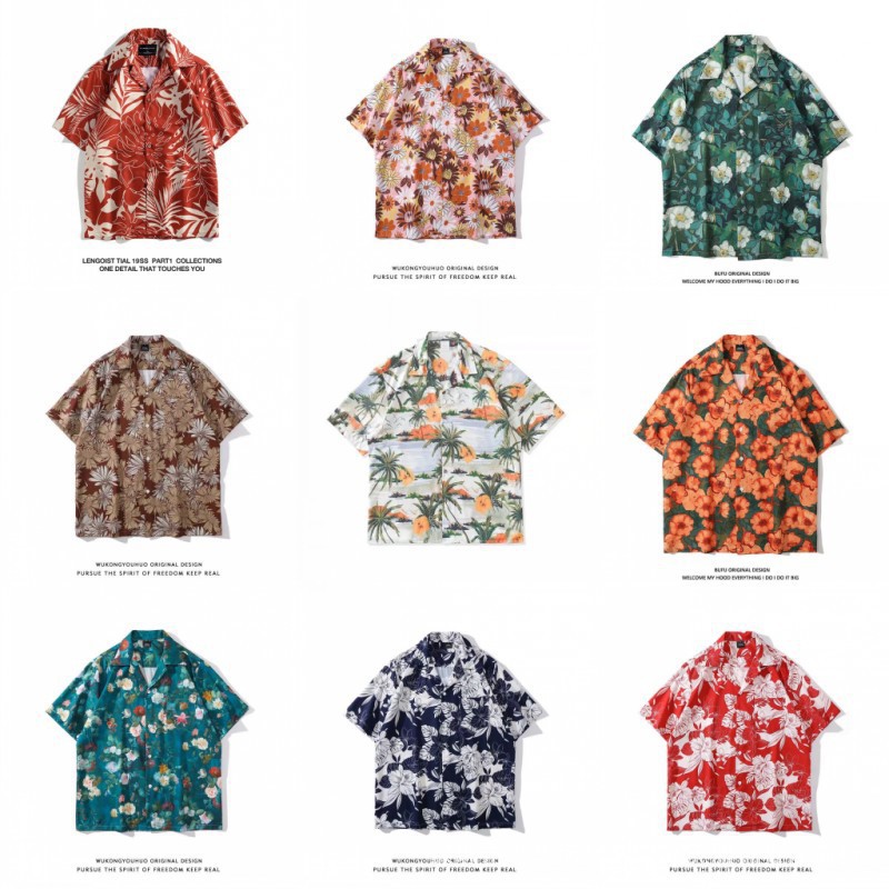 2025 New Arrival Men's Floral Shirt Korean Style Loose Fashion Printed Beach Style Casual Short Sleeve Shirt for Foreign Trade
