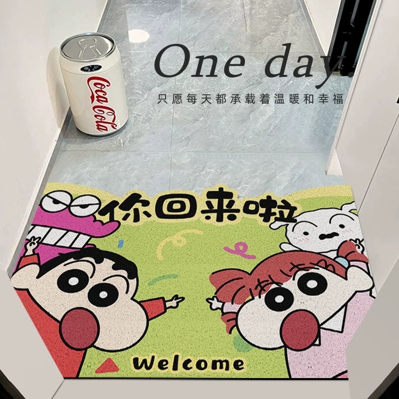 漫画の玄関ドアマット、泥をこすることができ、カット可能なワイヤーリングフロアマット、耐摩耗性、汚れ防止、お手入れが簡単なPVC滑り止めマット|undefined