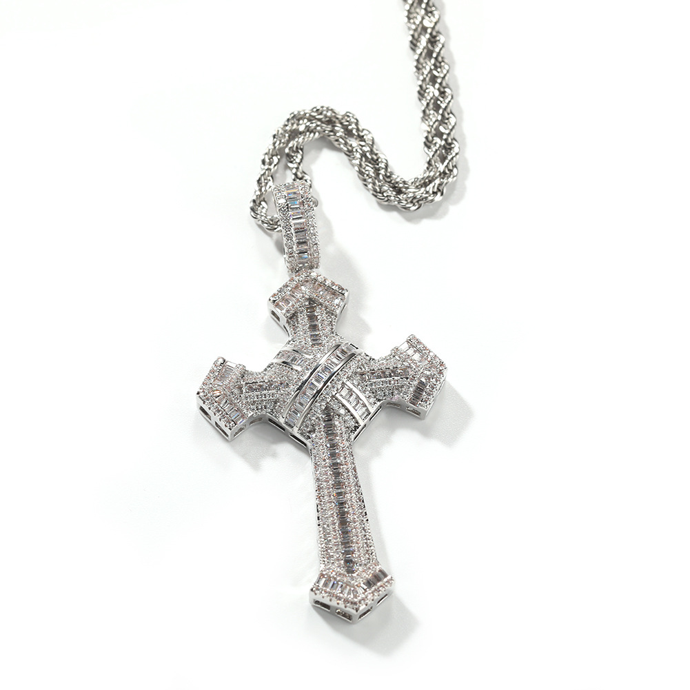 Collier tendance pour homme avec pendentif en croix en cuivre incrusté de zircons, bijou simple et personnalisé_voghion.com