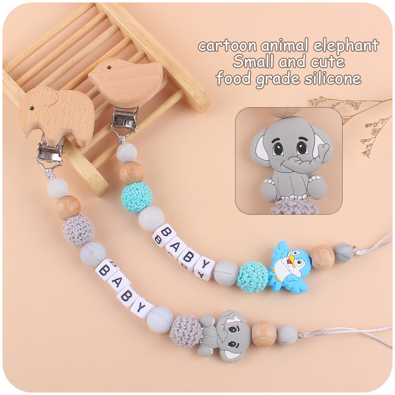 Nuevo bebé de haya animal chupete clip calmante bebé DIY animal mordedura molares chupete cadena