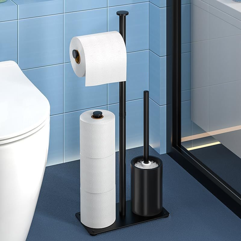 Transfronterizo toallitas de baño tipo suelo enrollamiento de papel soporte de cepillo de inodoro de baño estante de almacenamiento multifuncional toallitas de papel image 6