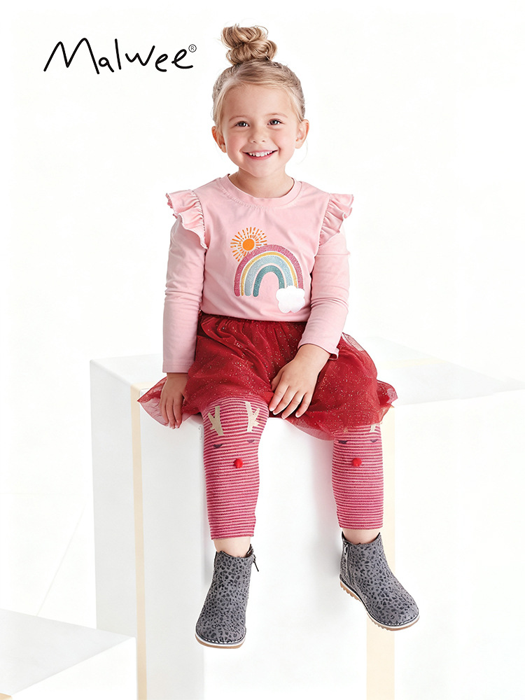 Malwee transfronterizo vestido de niña otoño y invierno nuevo estilo europeo y americano para niños de mediana edad adorable vestido de niña de dos piezas