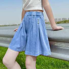 女童夏装天丝短裤中大童女孩外穿宝宝薄款五分儿童牛仔女童短裤子