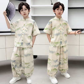 男童汉服套装新款唐装新中式演出国风儿童男孩短袖九分裤古装夏季