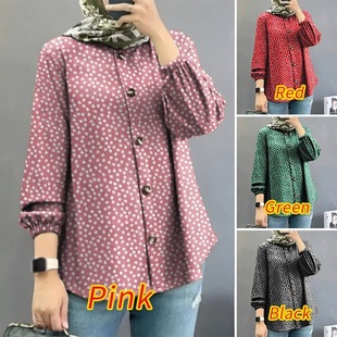 Spot Cross-Border Amazon Middle Eastern Malay New Women's Muslim Floral Shirt Fashionable Puff Sleeve Factory Batch