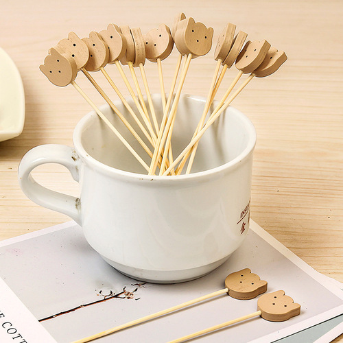 Bear skewer wooden cat fork bamboo skewer cute fruit skewer bear skewer flower skewer cocktail skewer fruit fork sushi fork