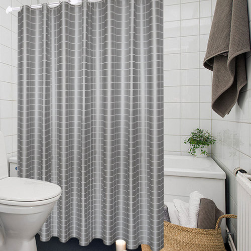 Manufacturer waterproof shower curtain gray bottom plaid PEVA shower curtain public bathroom dormitory toilet partition curtain with hook