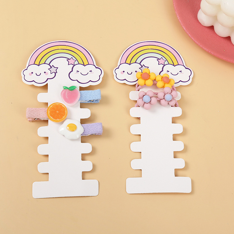 卡通白底彩虹云朵六卡位发饰卡纸DIY发绳发夹套装双用卡纸批发