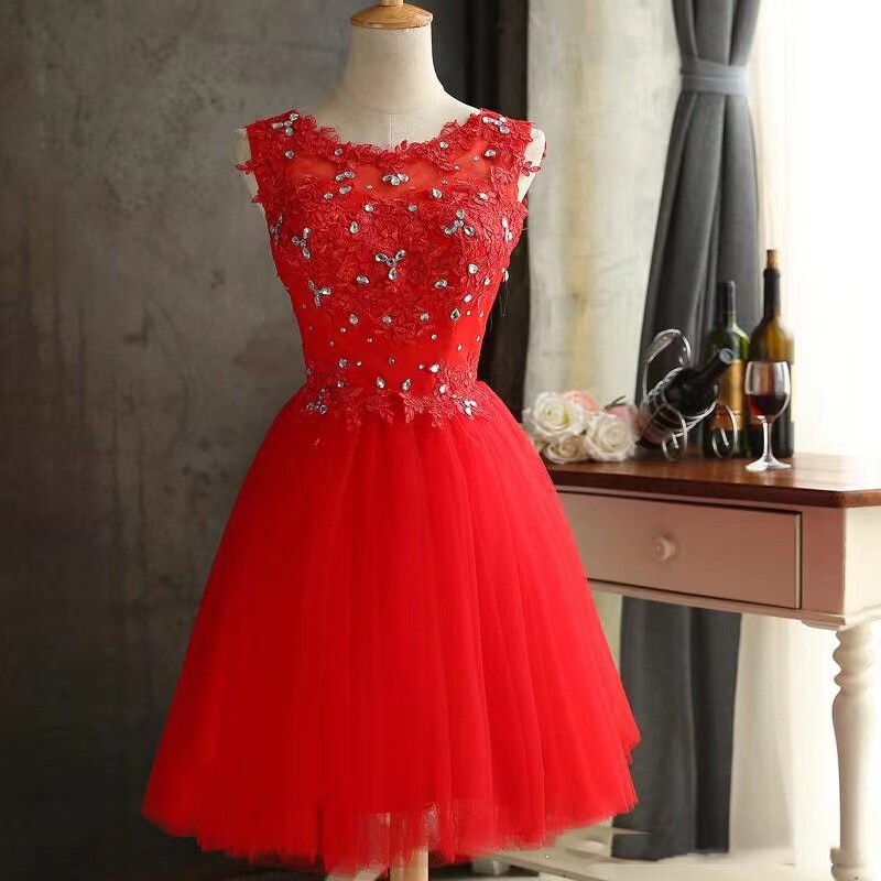 Red Bridal Toast Dress, Long Style 2026 Homecoming Dress, Slim-Fit Short Skirt, Beautiful Floral Wedding Toast Evening Gown
