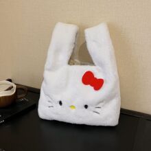 冬季毛绒kt手提包可爱卡通刺绣上班便当收纳包便携羊羔兔毛手拎包