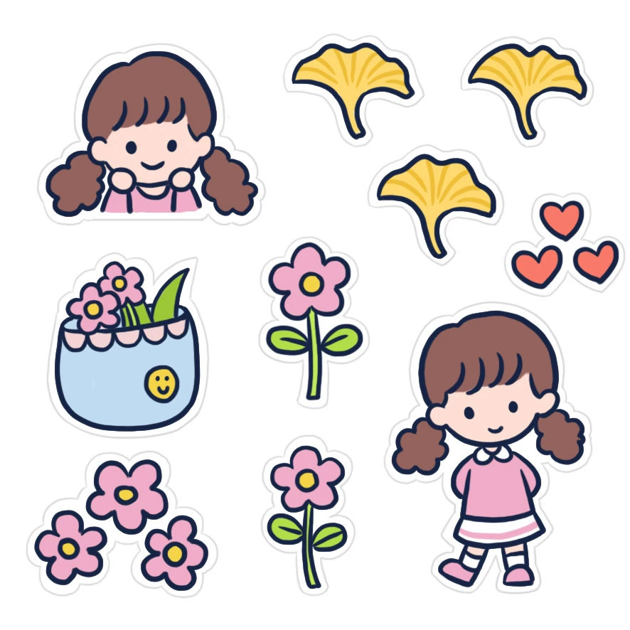 Cartoon sticker, laptop, book, DIY, for students