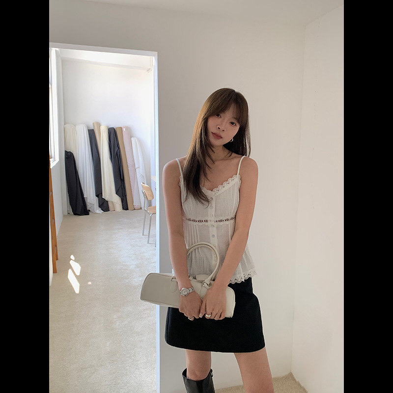 Nomachi FEIDING 13 líneas 2025 primavera nuevo producto encaje versión coreana hueca sin mangas cabestrillo femenino C208