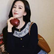 刘诗诗章若楠同款·复古羊毛羊绒提花开衫针织毛衣