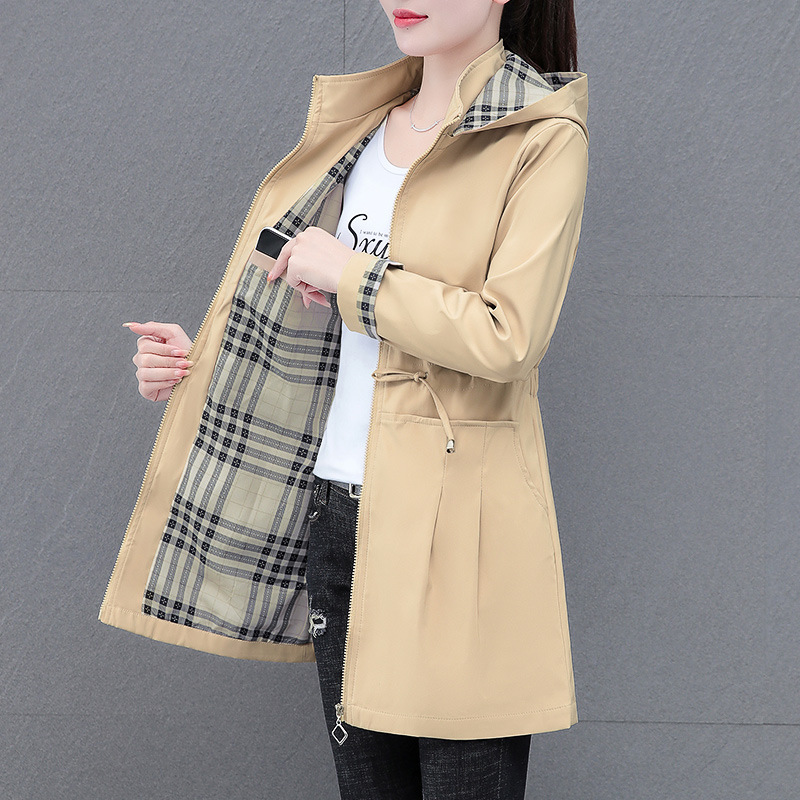 High-End Mid-Length Windbreaker Jacket for Women 2025 Spring and Autum New Large Size Loose Waist Slimming Look Casual Jacket