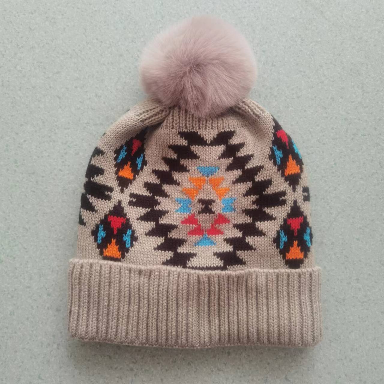 Fashion Style Eaveless Rim Women's Fashion Color Block Pom Poms Eaveless Wool Cap