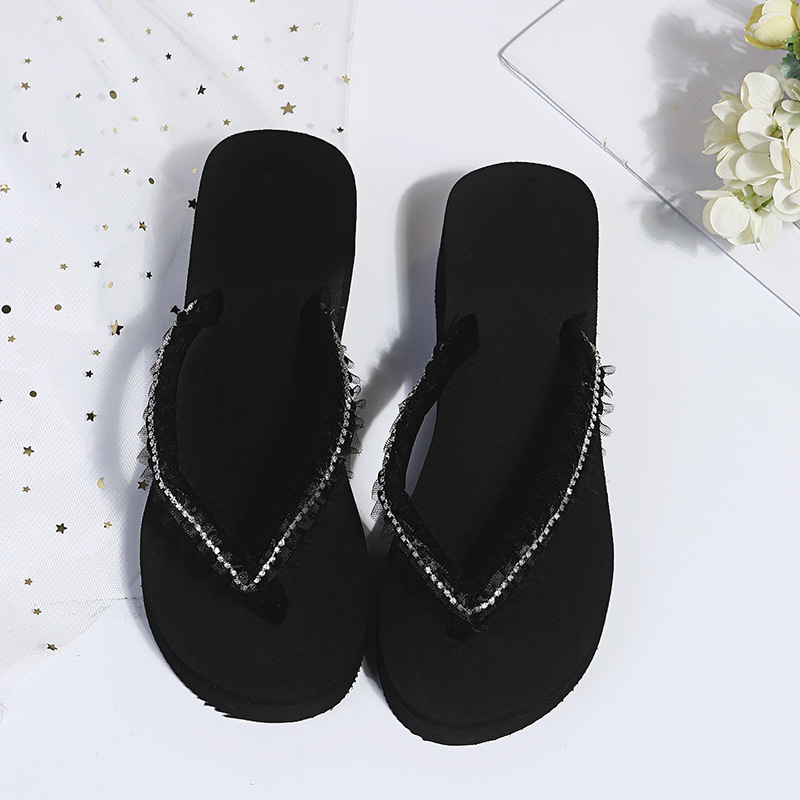 Rhinestones Open-Toed Flat Flip Flops NSKJX104848