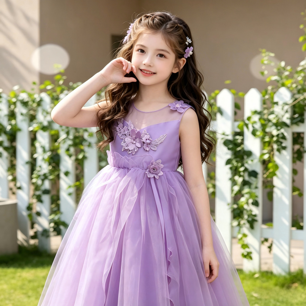 Evening dress, girl's skirt sleevless, Korean style, tulle