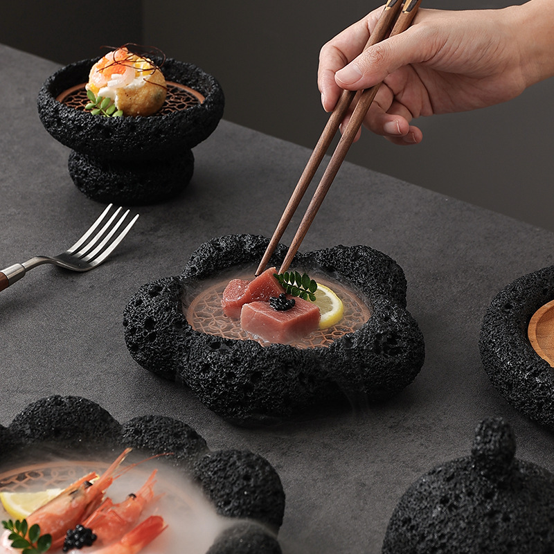 石炭ボール火山石意境盤日本式ホテル創意食器練炭黒料理ホテル寿司個性岩|undefined
