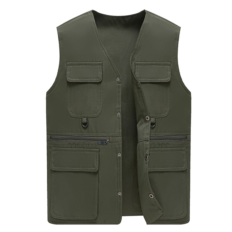 Estilo explosivo al por mayor 2024 verano nuevo estilo de mediana edad y ancianos ropa de trabajo suelta chaleco de bolsillo múltiple vestido de papá pesca al aire libre