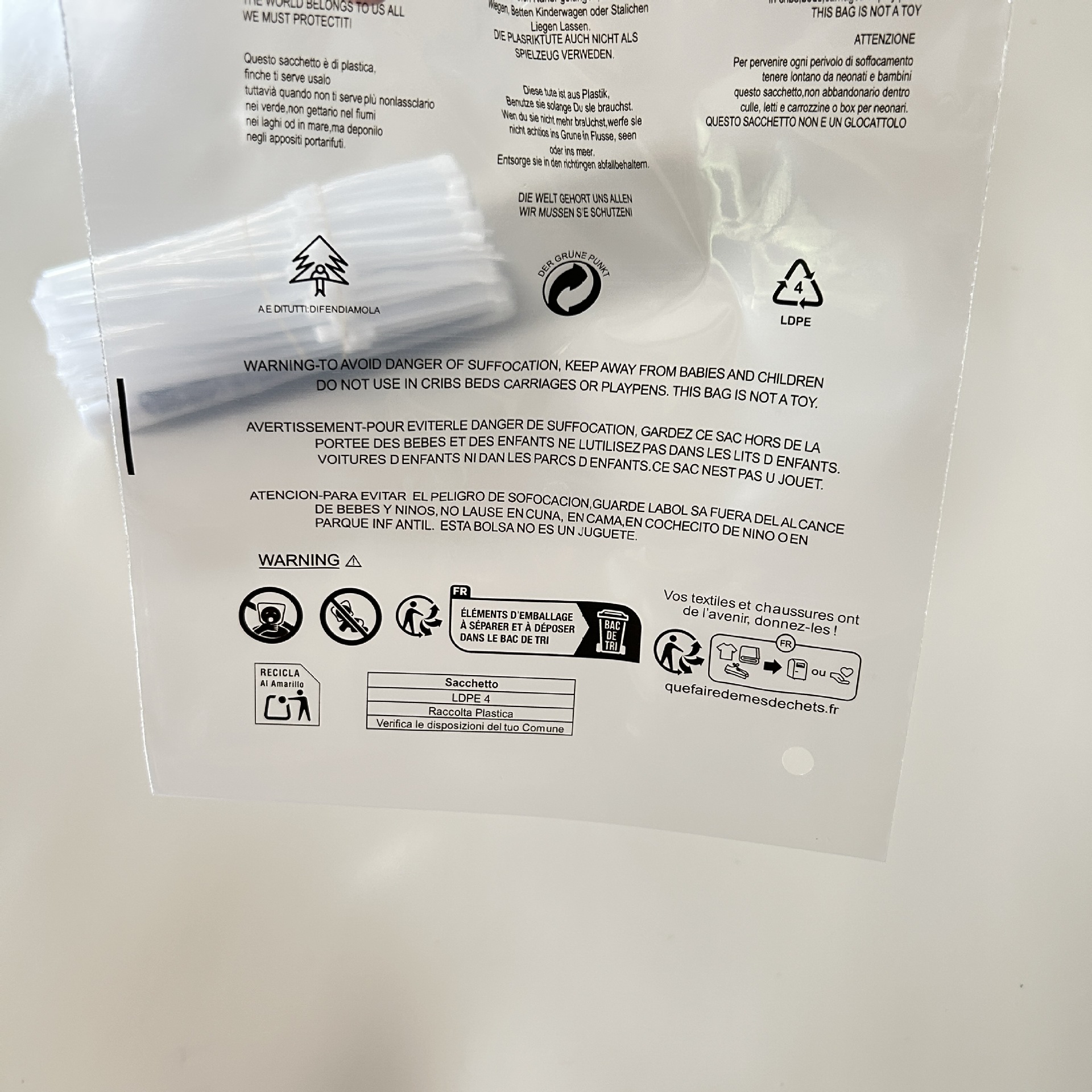 Ropa bolsa de embalaje bolsa de Protección Ambiental estándar transparente advertencia cremallera bolsa TEMU transfronterizo auto sellado bolsa Amazon e-commerce