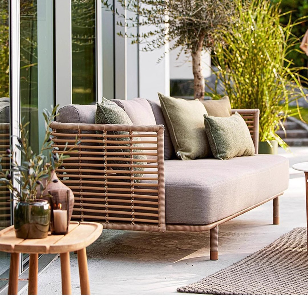Sofá de caña al aire libre impermeable y protector solar sala de estar patio jardín terraza balcón al aire libre ocio trenzado muebles de silla de caña