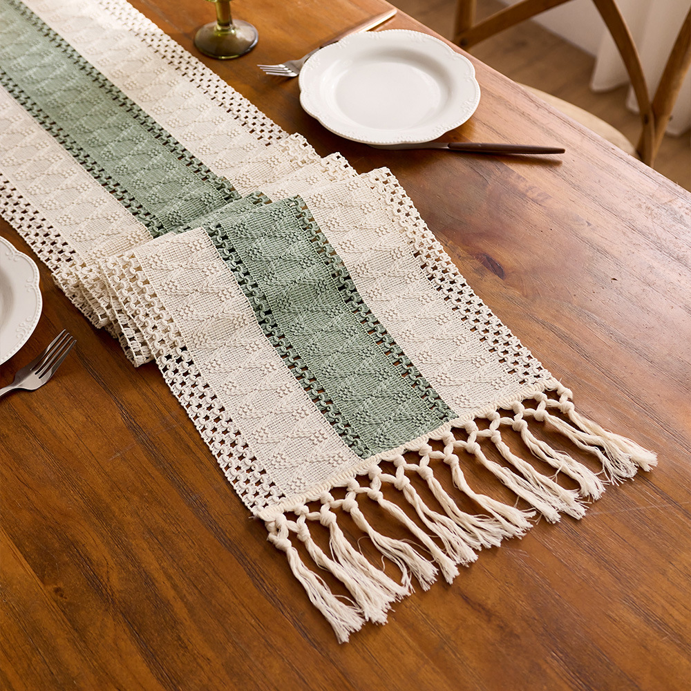 Tabla de lepra de algodón Bandera de soda Nudo pequeño fresco Salvia verde Fiesta decoración de mesa de té almohadilla de mesa